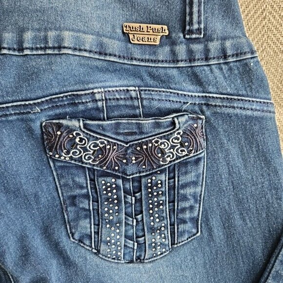 Tush Push Jeans Women's Size 15 (30x31) Rhinestone Sequin Embroidery Stretch - Picture 4 of 16